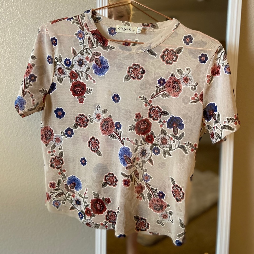 Women’s Short Sleeve Sheer Floral Top